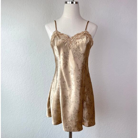 Victoria's Secret Other - Vintage Y2K Victorias Secret Satin Floral Mini Slip Dress Lace Trim Small